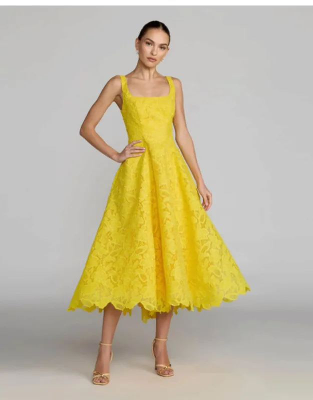 Lace Square Neck A-line Midi Dress