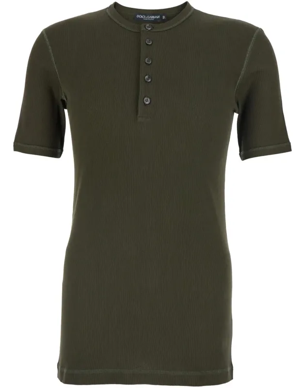 Serafino Crew Neck T-shirt With Ribbed Knit In Cotton