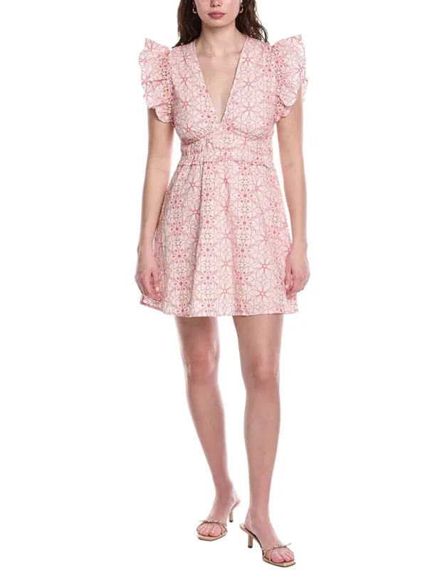 V-neck Flutter Sleeve Mini Dress