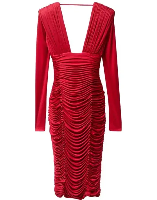 Dress With Deep Neckline And Structured Padded Shoulders