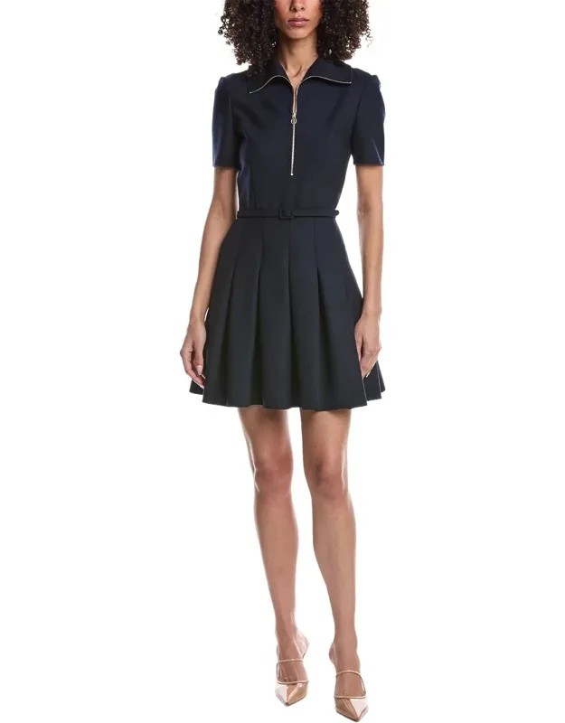 Collared Zip Wool-blend Day Dress