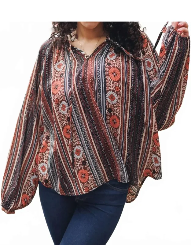 Rustic Bloom Stripe Blouse