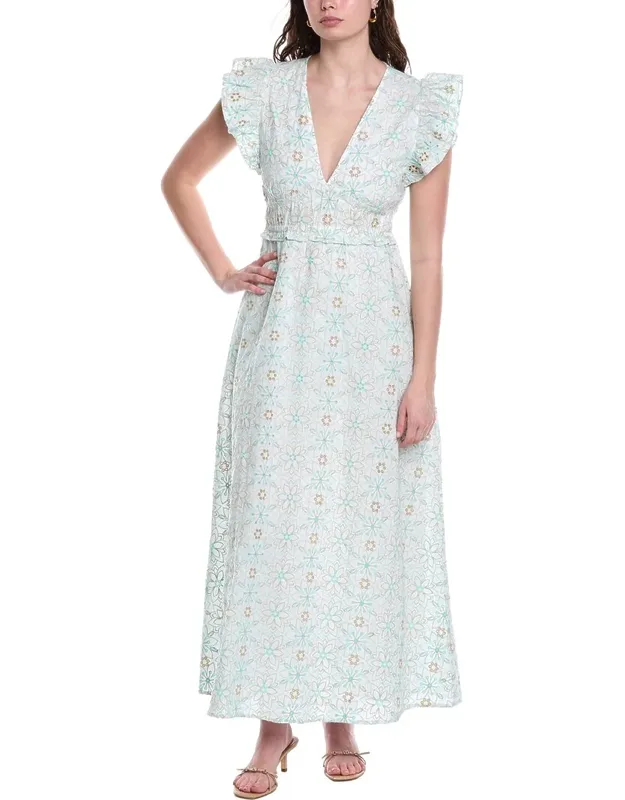 V-neck Flutter Sleeve Maxi Dress