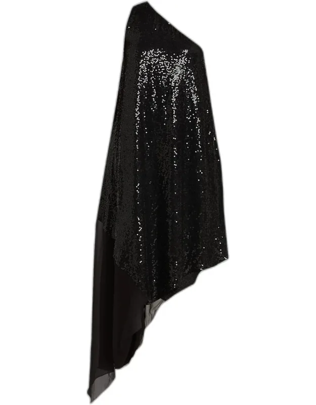 Draped One-shoulder Sequin Midi Dress