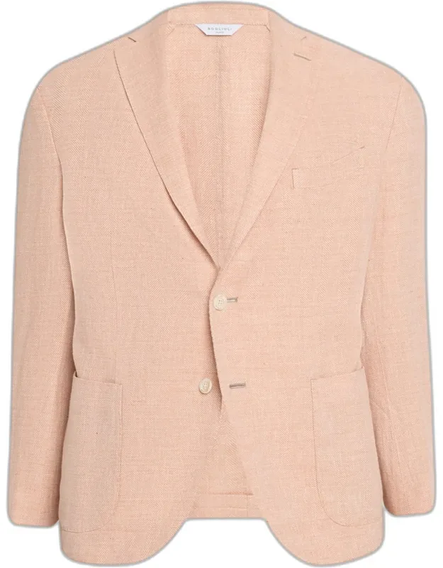 Linen And Wool Herringbone Single-breasted Blazer