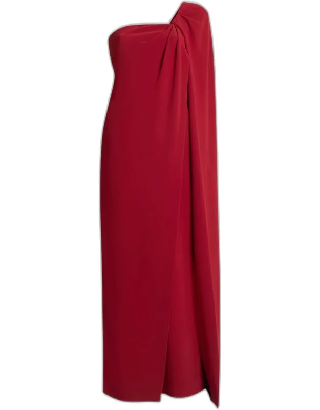 Twisted One-shoulder Cape Gown