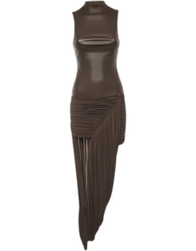 Mesina Stretch Twill And Crepe Knit Draped Long Dress