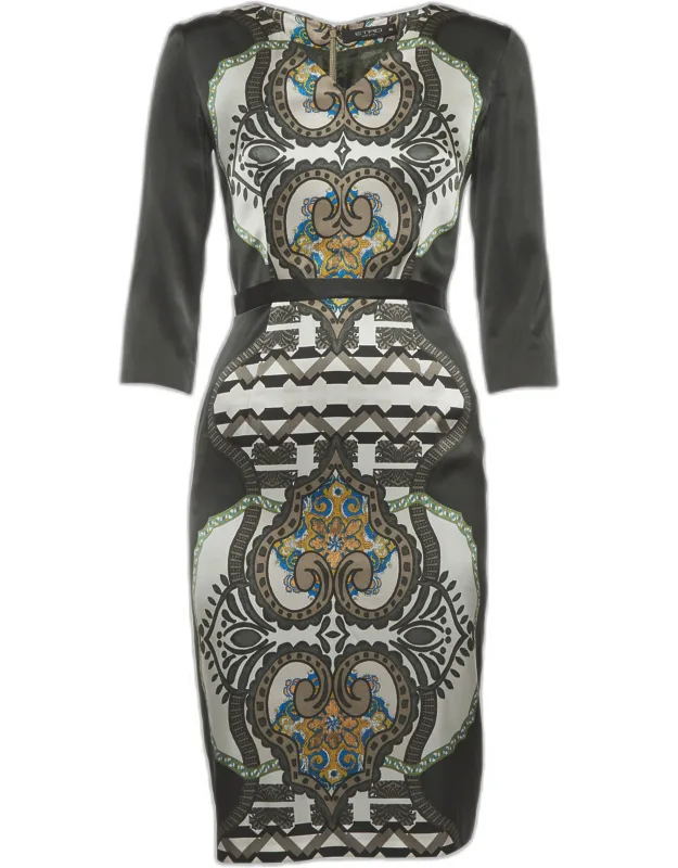 Printed Satin Silk Sheath Dress