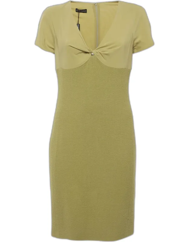 Chiffon And Textured Knit Plunge Neck Mini Dress