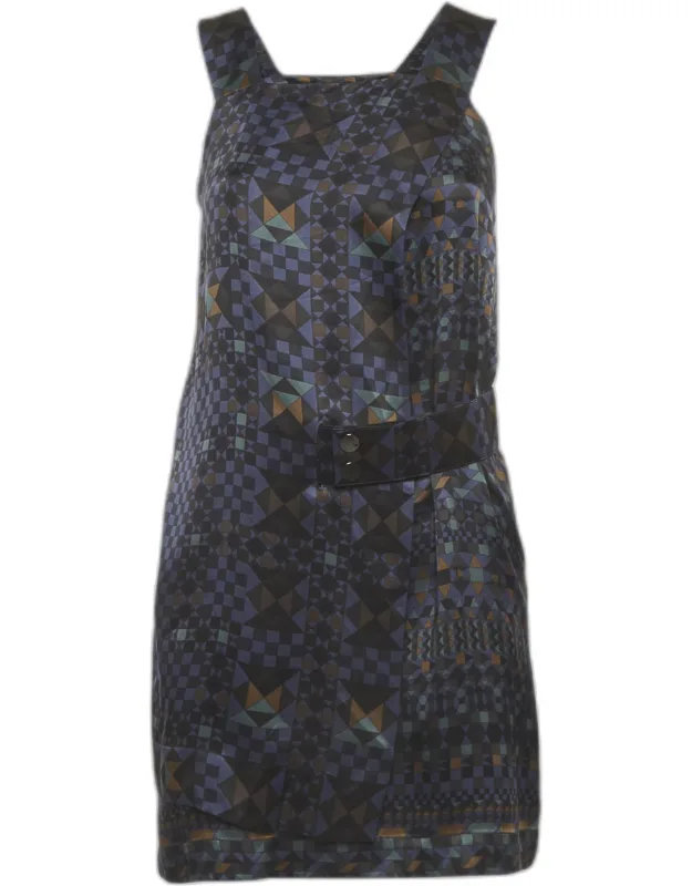 Geometric Print Satin Mini Dress