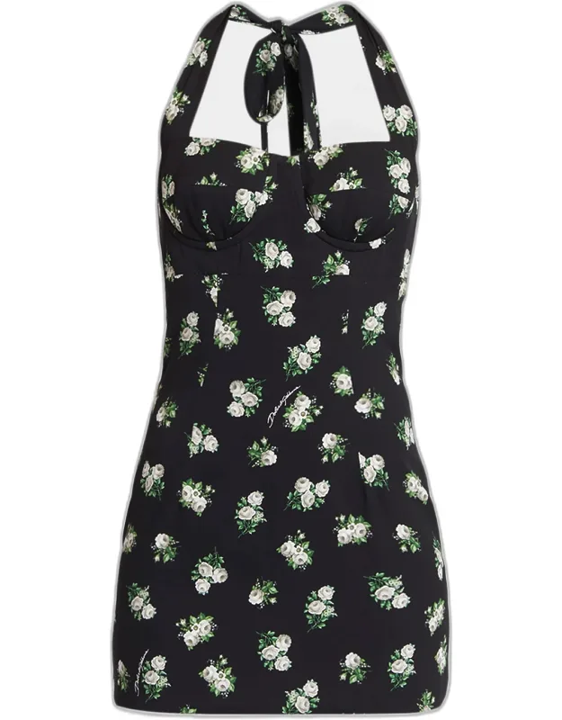 Floral Bustier Halter Mini Dress