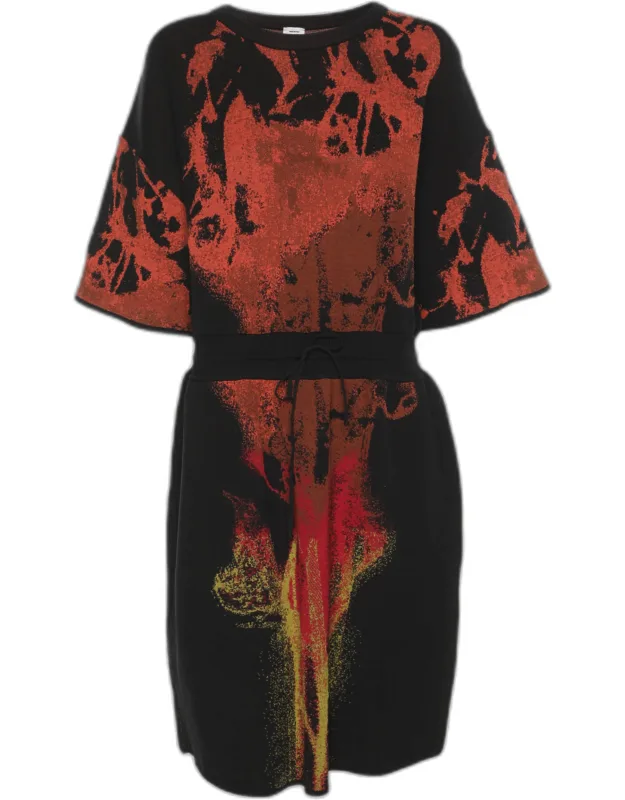 Abstract Print Jersey Drawstring Midi Dress