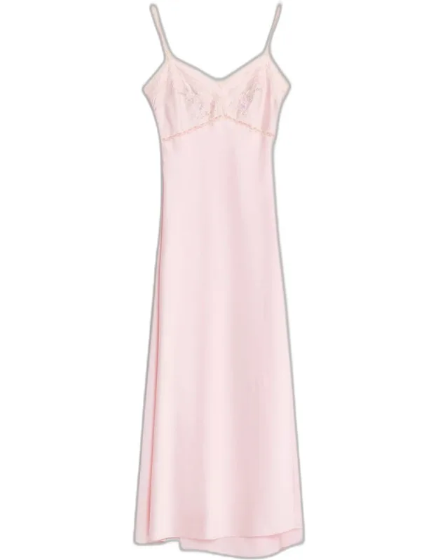 Embroidered Satin Maxi Dress