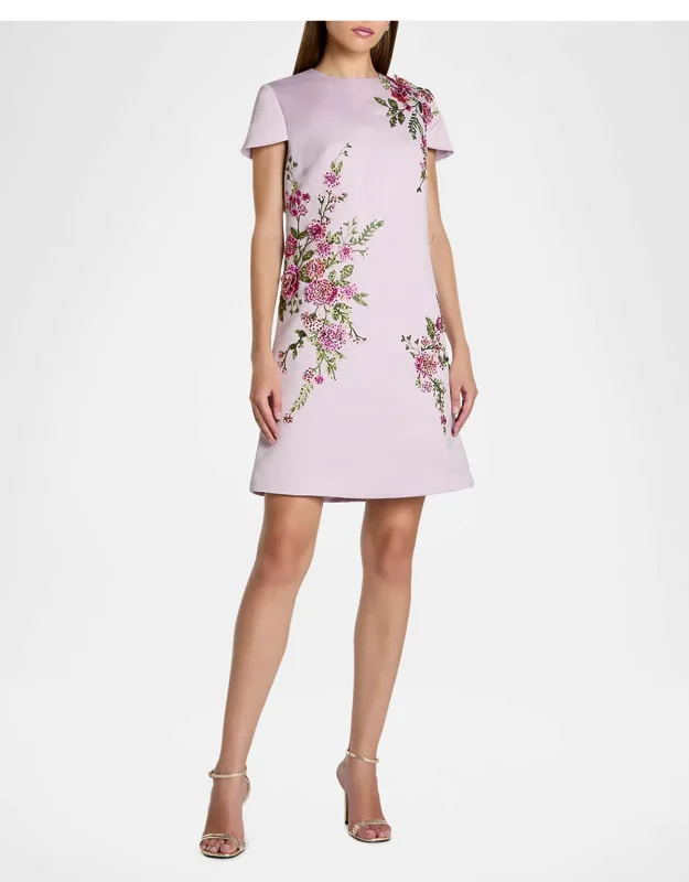 Embroidered Floral Satin A-line Minidress