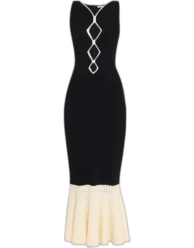 Crochet-hem Knit Midi Dress