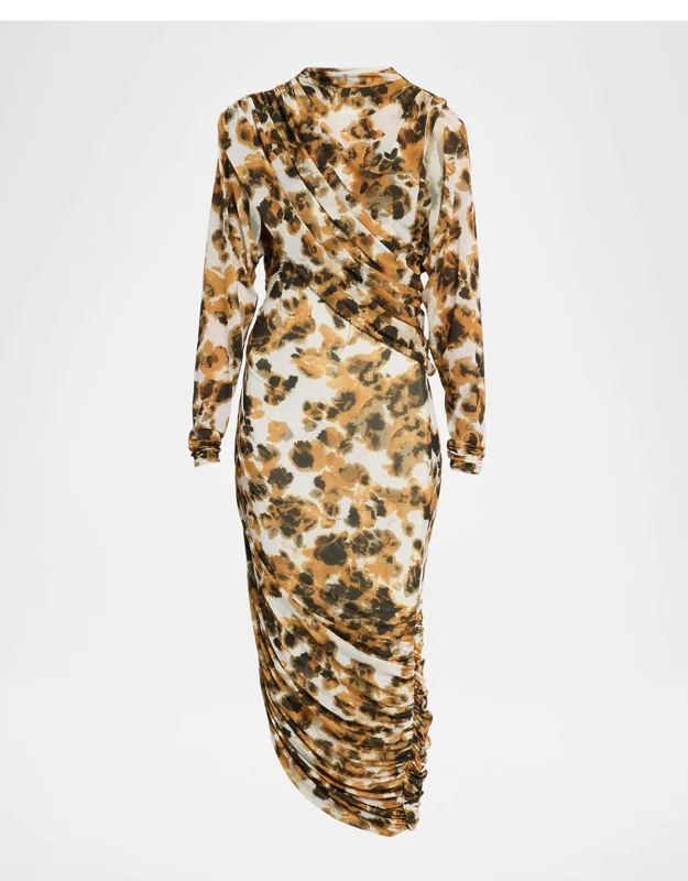 Draped Abstract-print Midi Dress