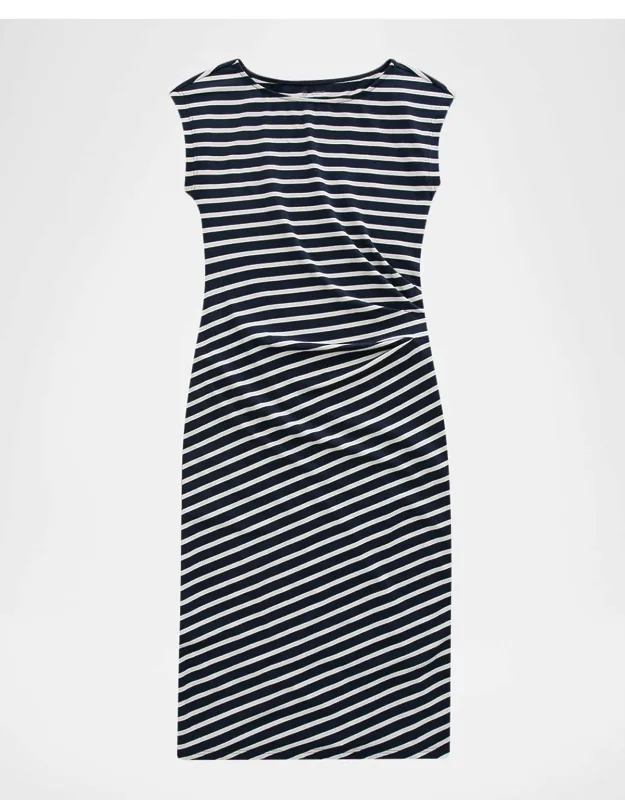 Cap-sleeve Striped Jersey Midi Dress