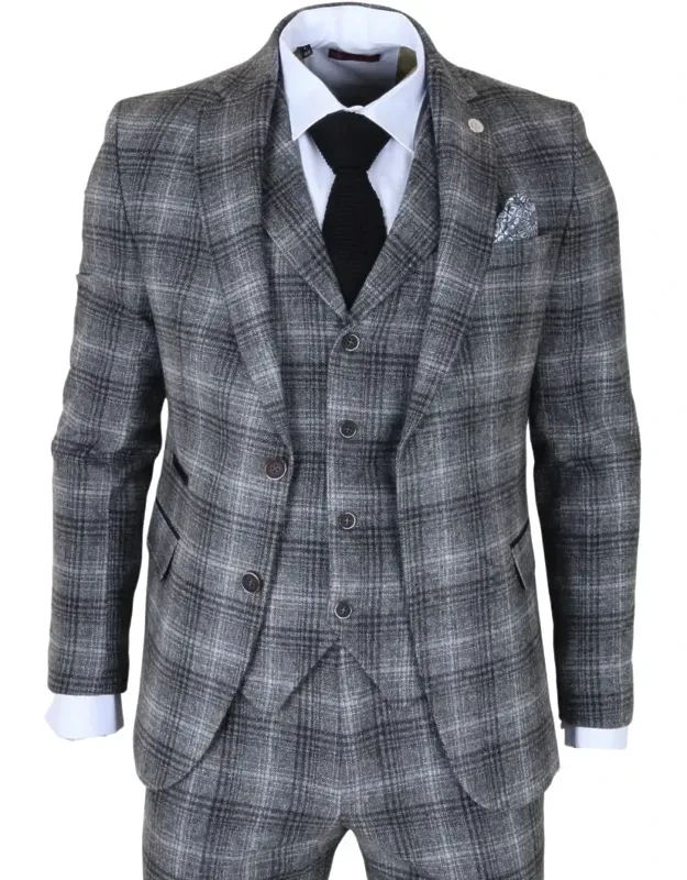 3 Piece Suit Tweed Check 1920s Gatsby Formal Dress Suit