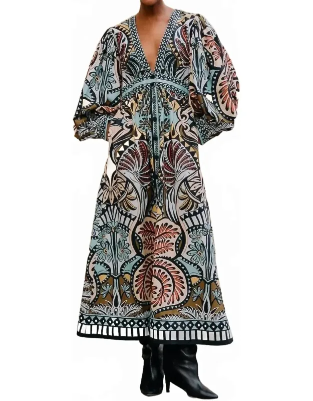 Balamana Maxi Dress With Long Sleeves And Functional Pockets