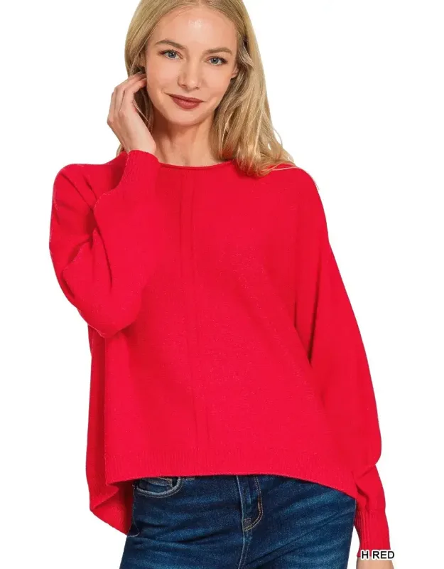 Viscose Front Seam Round-neck Sweater