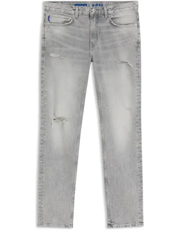 Distressed Gray Denim Slim-fit Jeans