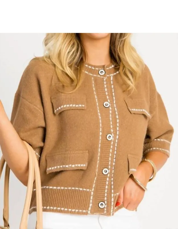 Short Sleeve Button Up Sweater Top