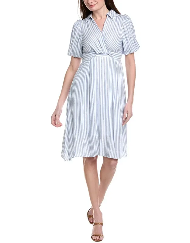 Striped V Collar Neck Dress