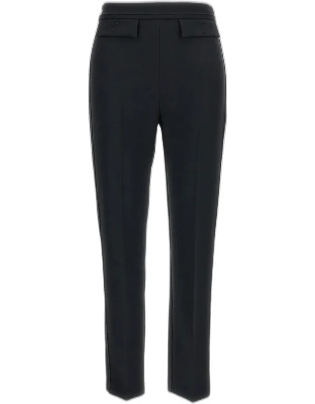 Straight-leg Trousers Lightweight Stretch Crêpe Trousers Regular Fit Applied Flap Pockets With Embroidered Logo Side Zip Closure Pressed Crease