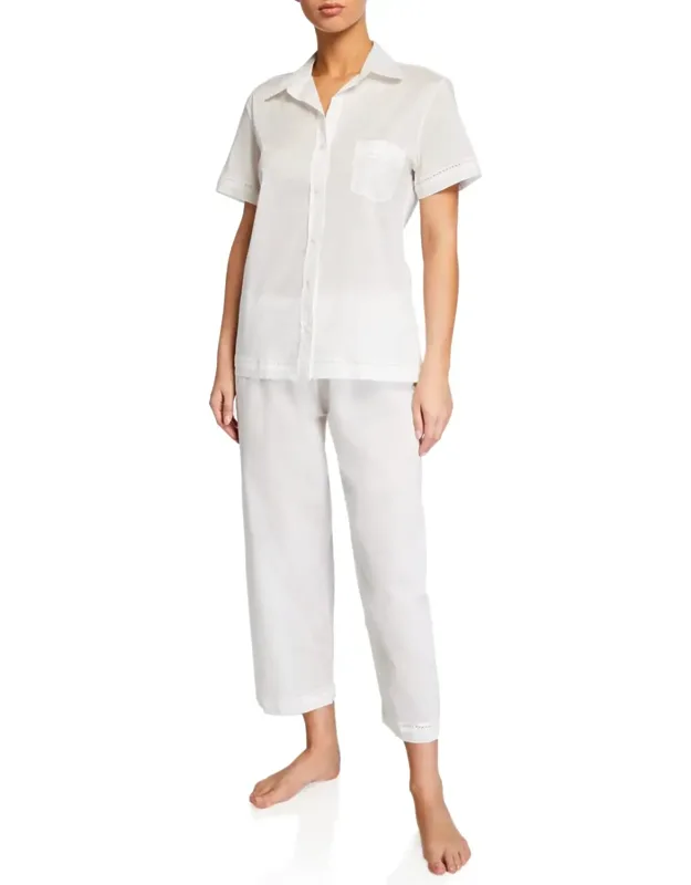 Cotton Lawn Short-sleeve Crop Pajama Set