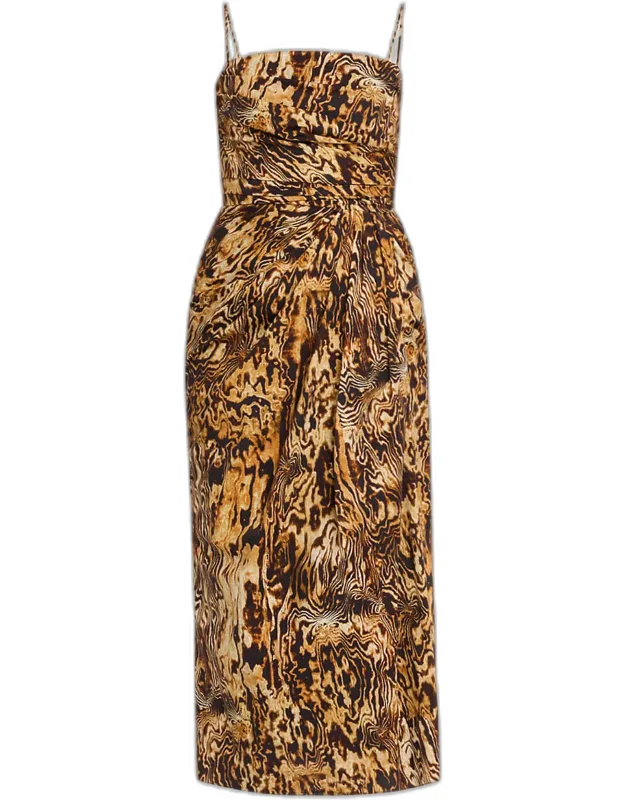 Abstract-print Draped Ankle Dress