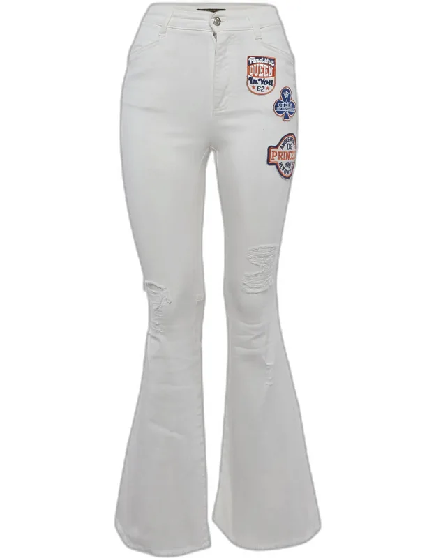 White Denim Applique Patch High Rise Jeans