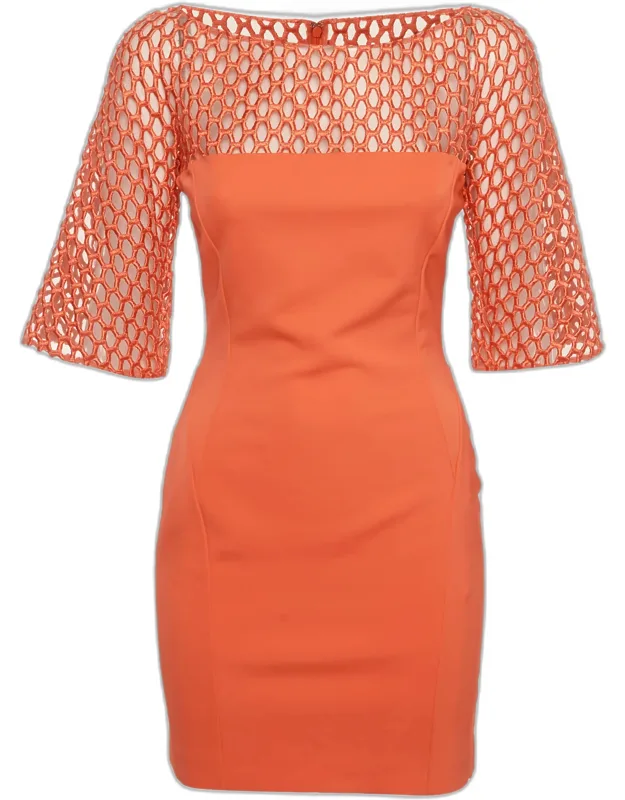Stretch Knit And Mesh Shift Mini Dress