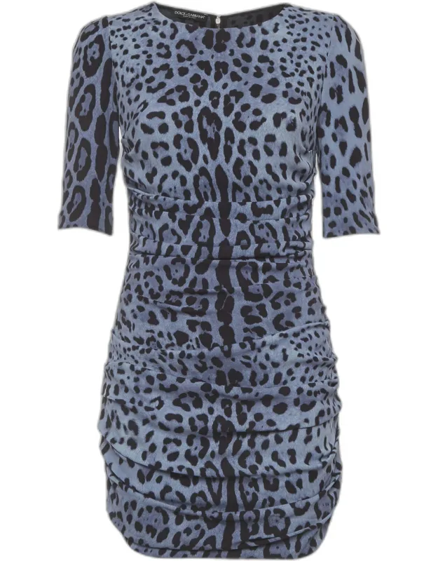Animal Print Silk Ruched Mini Dress