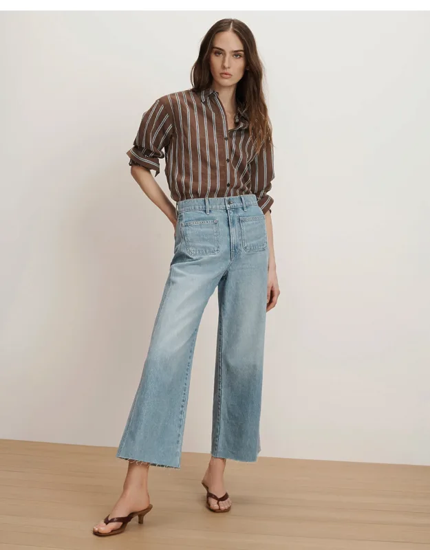Cropped Patch-pocket Wide-leg Jeans