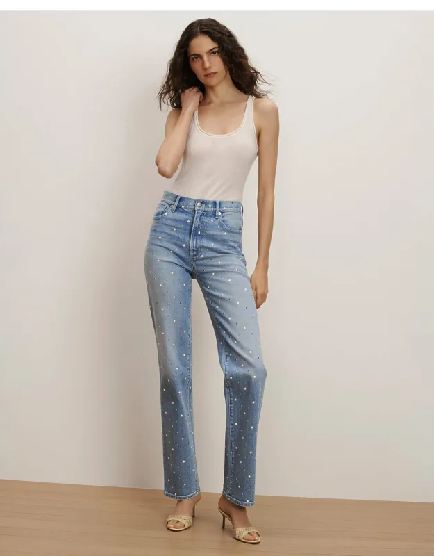 Dylan Embellished Straight-leg Jean With Bezel-set Studs