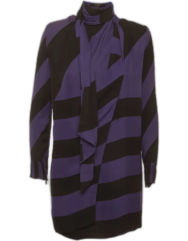 Striped Silk Blend Wrap Over Mini Dress