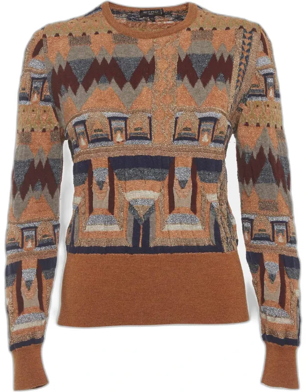 Multicolor Geometric Wool Blend Knit Jacquard Metallic Sweater