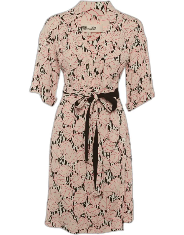 Light Orange Printed Crepe Wrap Mini Dress