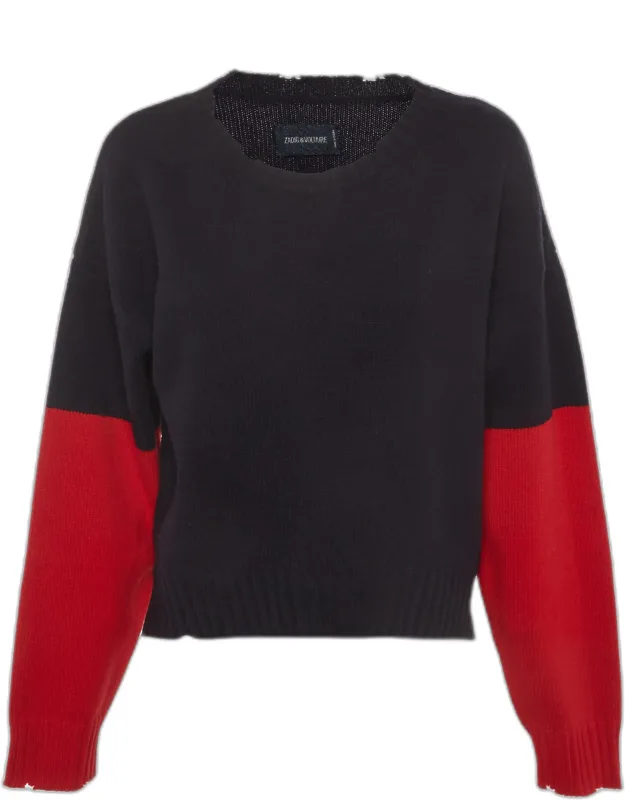 Colour Block Wool Distressed Sweater