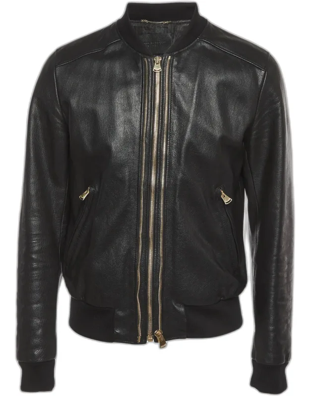 Leather Zip Front Bomber Jacket