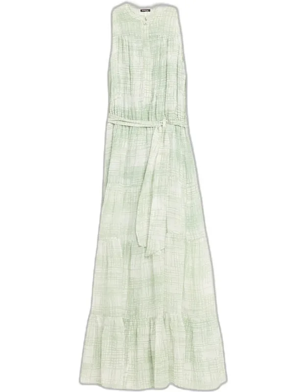 Check Silk Tie-waist Tiered Maxi Dress