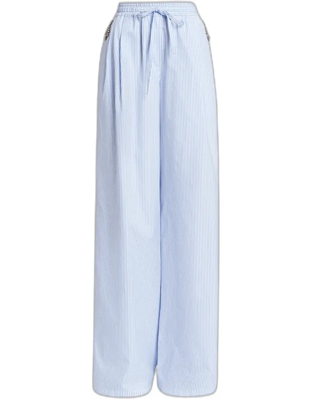 Embellished Striped Wide-leg Pull-on Pants
