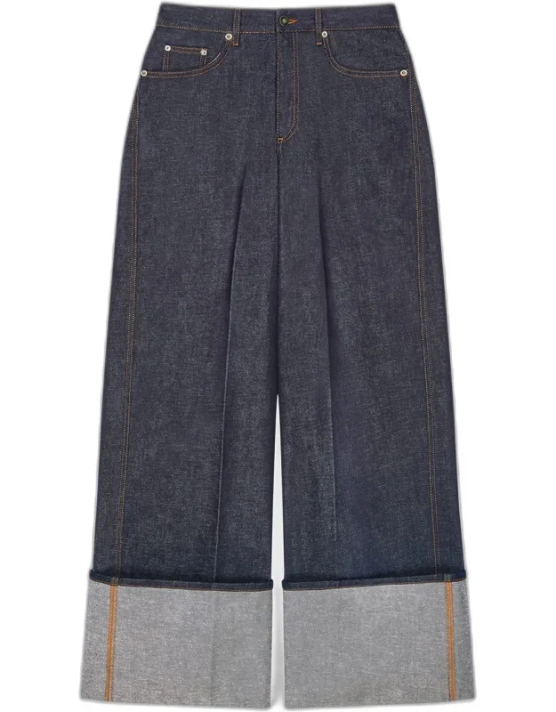Turn-up Wide-leg Denim Trousers