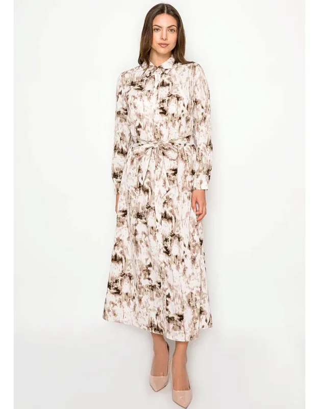 Abstract Button Midi Dress