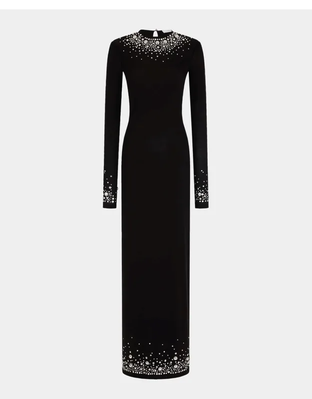 Degrade Hotfix Jersey Long-sleeve Maxi Dress