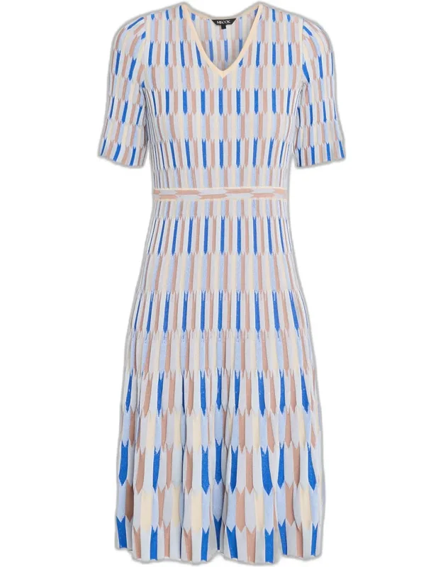 Fit-and-flare Geometric Soft Knit Midi Dress