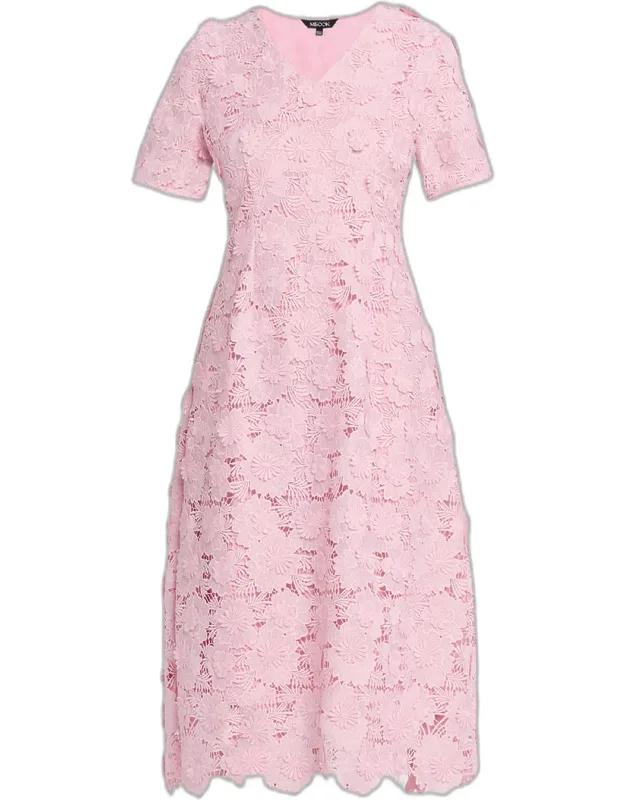 Scalloped A-line Floral Lace Midi Dress