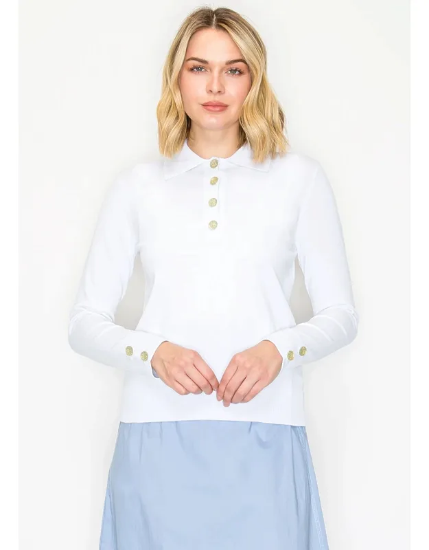 Polo Sweater With Gold Button Detail