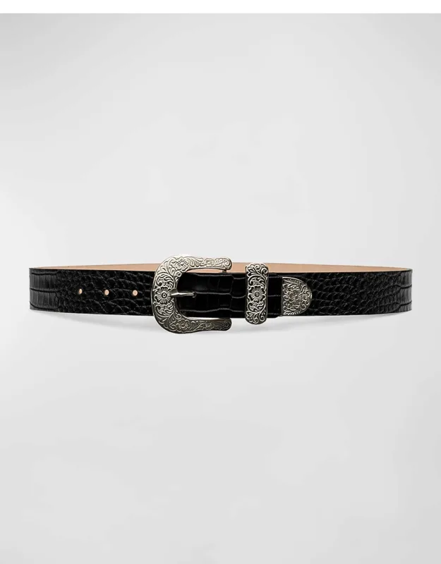 Otera Wide Croc-embossed Leather Belt