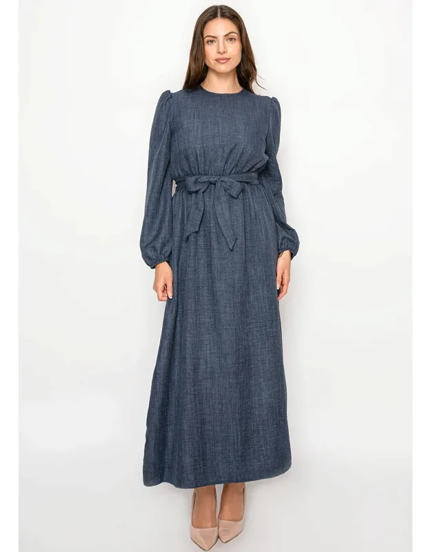 Long Sleeve Belted Maxi Dress